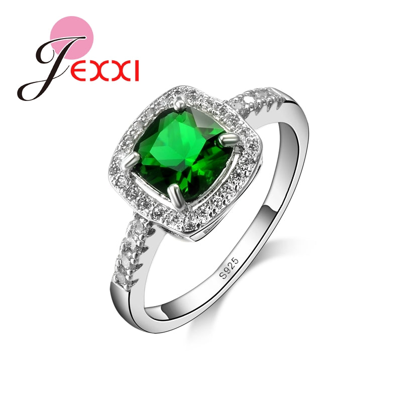 Brand Big Square Green Cubic Zirconia Ring Women 925 Sterling Silver Bridal Wedding Engagement Ring Jewelry