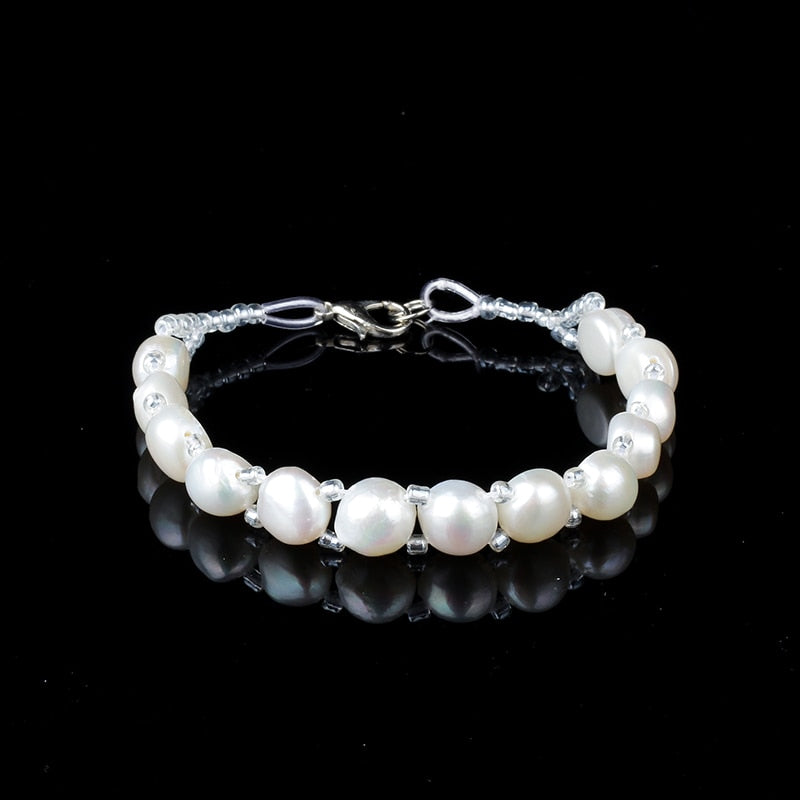 Genuine7.5-8mm four-sided light light white powder purple d pearl bracelet mixed color genuine female gift