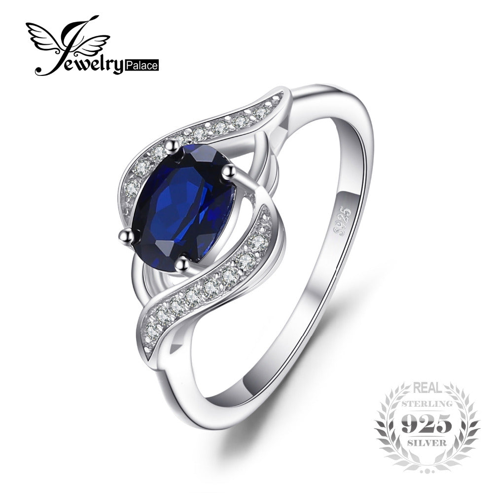 1.1ct Created Blue Sapphire Statement Ring 925 Sterling Silver Jewelry Ring Sets New Gift For Women As Gifts
