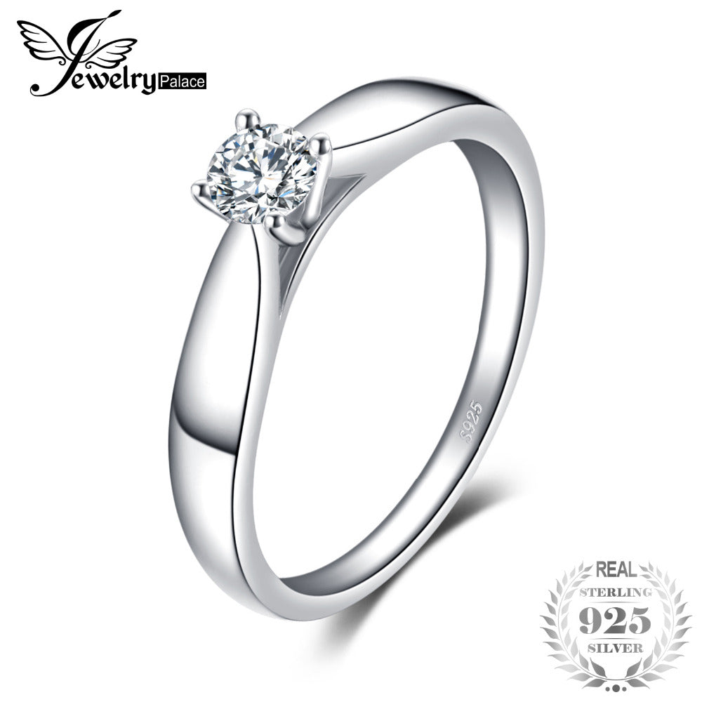 925 Sterling Silver 0.2ct Cubic Zirconia Solitaire Engagement Ring For Women New Simple Finger Ring Trendy Jewelry