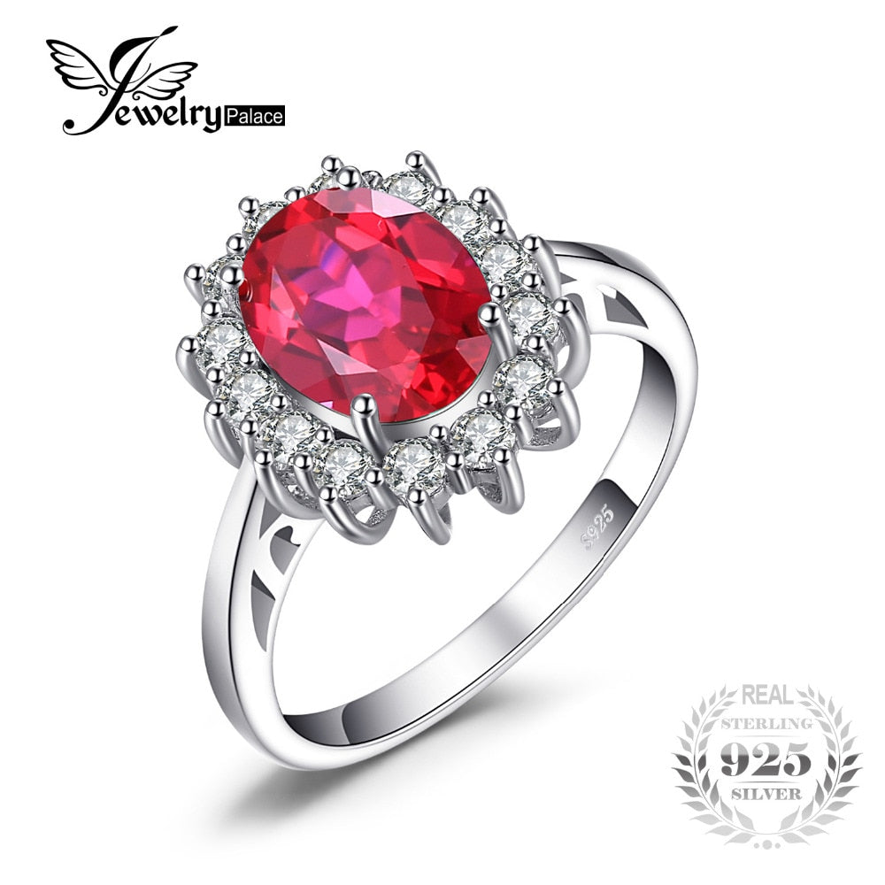 Princess Diana William Kate Middleton's 3.2ct Red Created Rubies Engagement 925 Sterling Silver Ring Jewelry Gift
