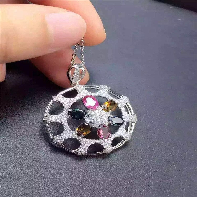 Boutique jewelry Natural Tourmaline Pendant, Japanese and Korean women, 925 sterling plated gold, rose, color, candy