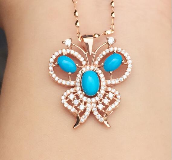 boutique jewelry,Butterfly contr welfare 925 Sterling Silver natural turquoise female models pendant