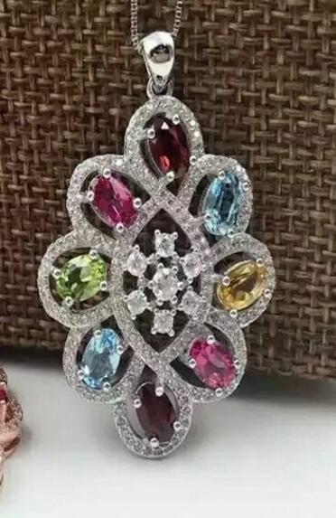 boutique jewelry, Natural color treasure Daquan necklace pendant, female models inlaid jewelry  , S925 Sterlin