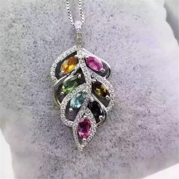 boutique jewelry, Women's natural candy color crystal, Leaf Pendant, jewelry  , S925 Sterling Silver