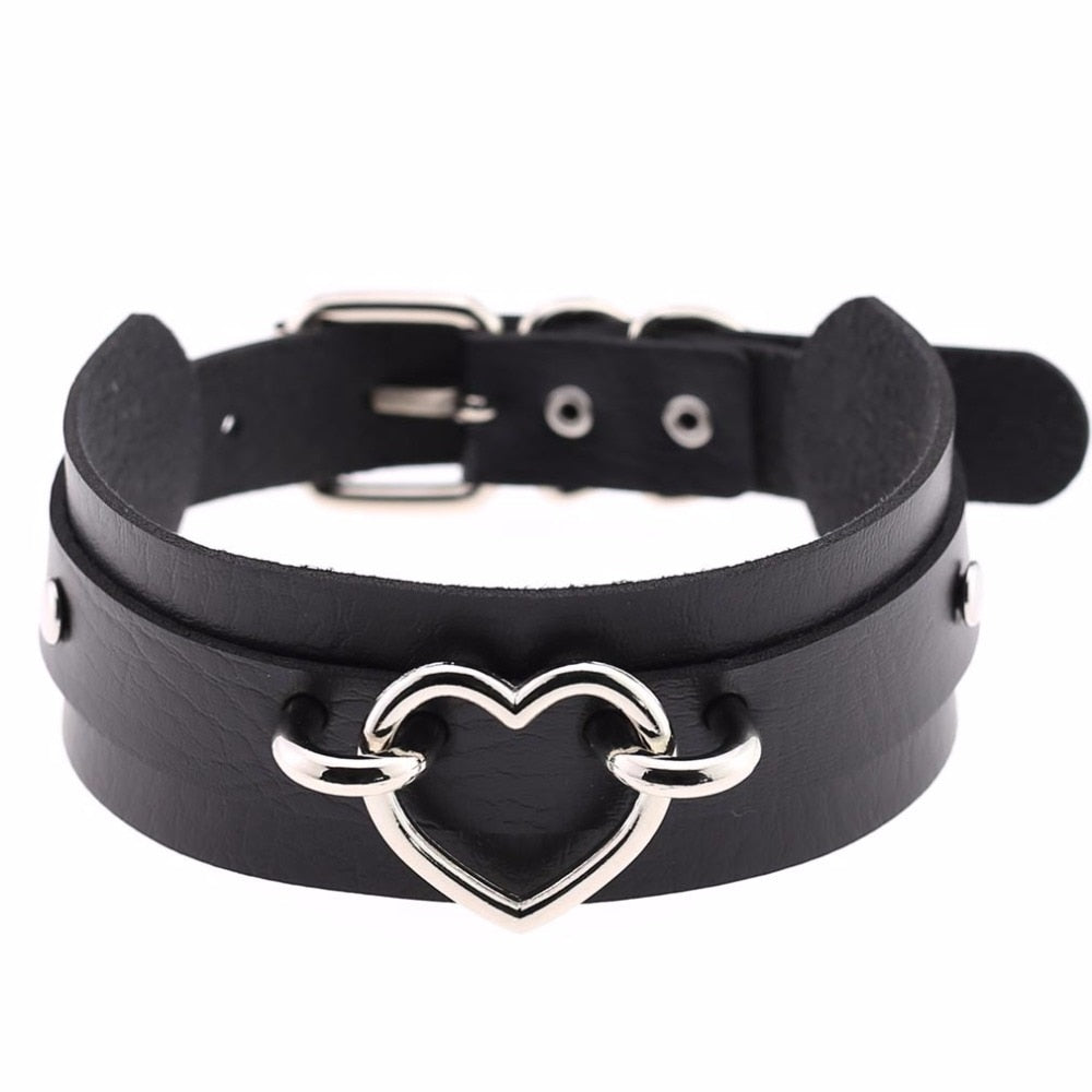 KMVEXO 2021 Sexy Harajuku Handmade Choker Punk Leather Collar Heart Necklace Statement Neck Torques Club Party Gifts