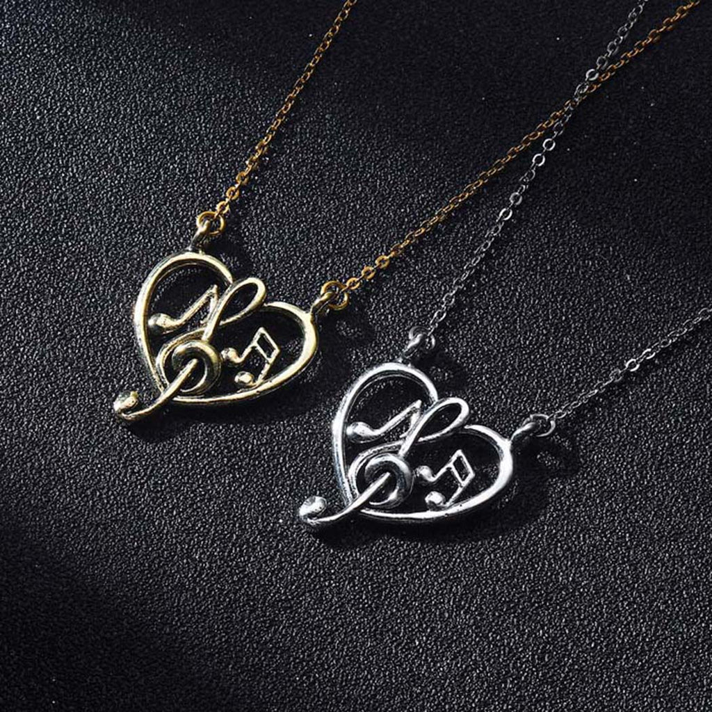 Kinitial Music Heart Necklaces Music Teacher Gift For Women Clavicle Chain Elegant Charm Wedding Pendant Choker Jewelry