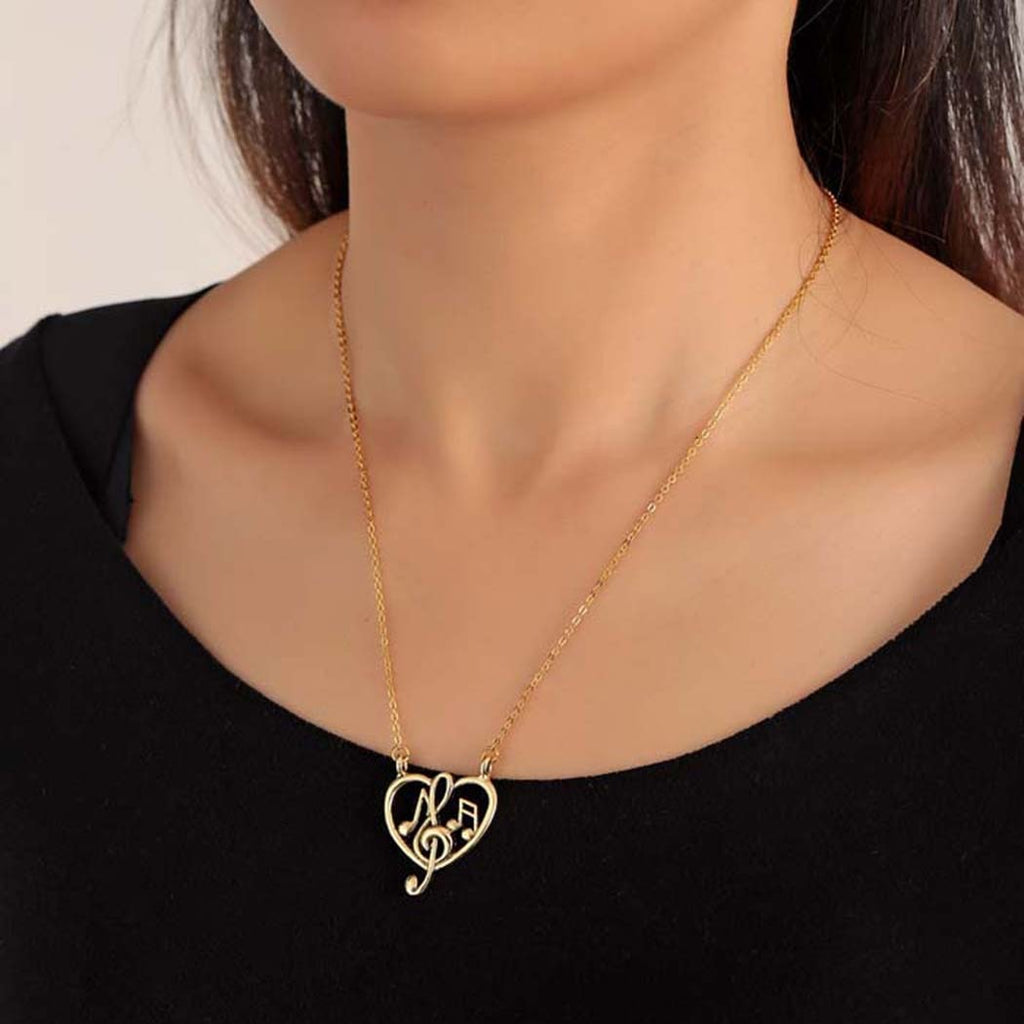 Kinitial Music Heart Necklaces Music Teacher Gift For Women Clavicle Chain Elegant Charm Wedding Pendant Choker Jewelry
