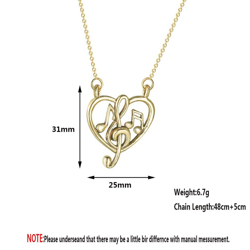 Kinitial Music Heart Necklaces Music Teacher Gift For Women Clavicle Chain Elegant Charm Wedding Pendant Choker Jewelry