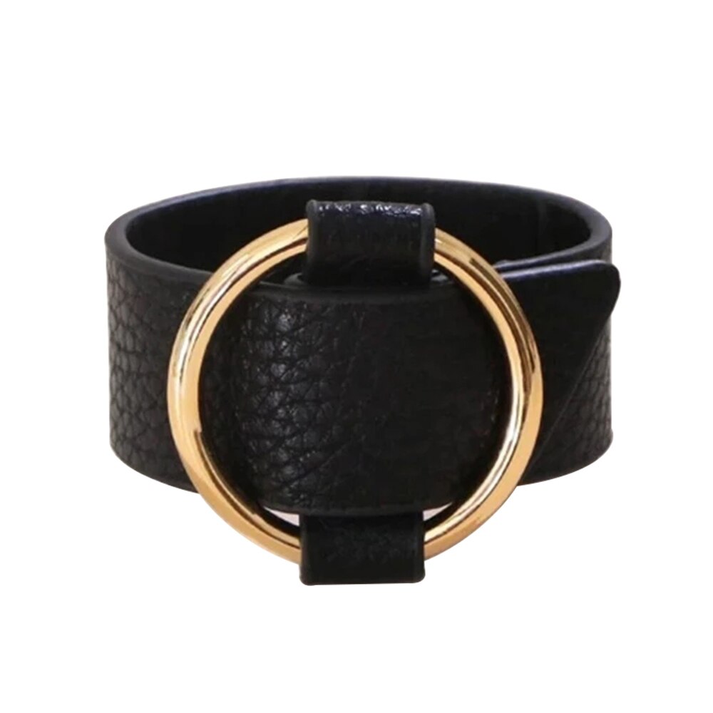 Kirykle Women Cuff Leather Bracelets Red Green Ribbon Bangles Simple Steel Lock Design Wide Charm Bracelets Punk Female Jewelry