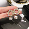 Korea Selling Jewelry  Shiny Crystal Pearl Pendant Earrings Elegant Women's Wedding Party Accessories