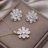 Korea Design Jewelry 14K Gold Plating  Zircon Flower Earrings Necklace Elegant Women's Party Accessories