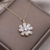 Korea Design Jewelry 14K Gold Plating  Zircon Flower Earrings Necklace Elegant Women's Party Accessories