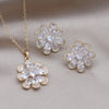 Korea Design Jewelry 14K Gold Plating  Zircon Flower Earrings Necklace Elegant Women's Party Accessories