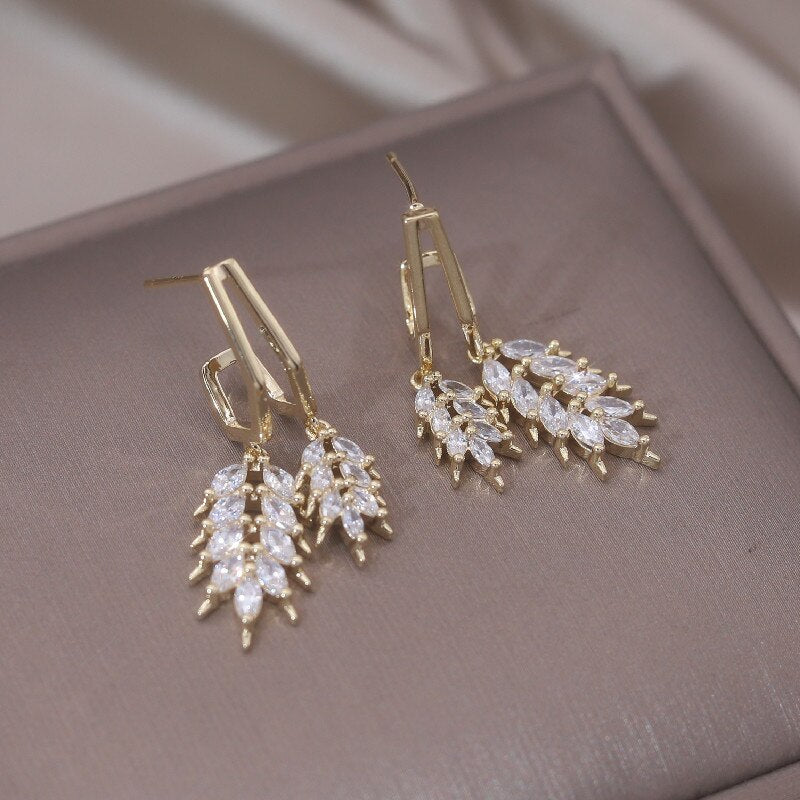 Korea Design Jewelry 14K Gold plated Double Wheat Ear Pendant Earrings Elegant Urban Women's Daily Work Accessories