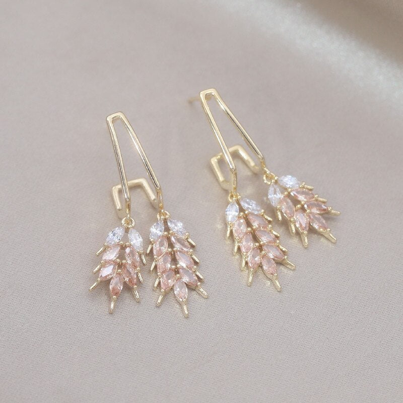 Korea Design Jewelry 14K Gold plated Double Wheat Ear Pendant Earrings Elegant Urban Women's Daily Work Accessories