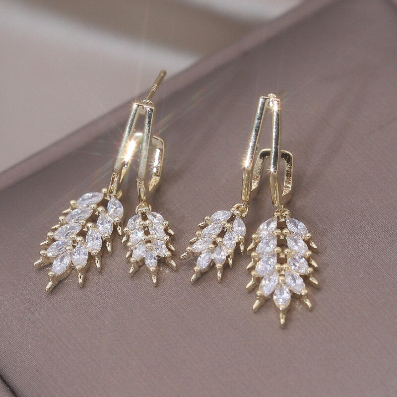 Korea Design Jewelry 14K Gold plated Double Wheat Ear Pendant Earrings Elegant Urban Women's Daily Work Accessories