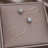 Korea Design Jewelry 14K Gold plated Square Zircon Round Ball Pendant Earrings Elegant Women's Long Slim Accessories