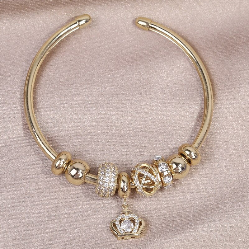 Korea Design Jewelry Bead Zircon Crown Pendant Bracelet Elegant Women's Open Wedding Accessories