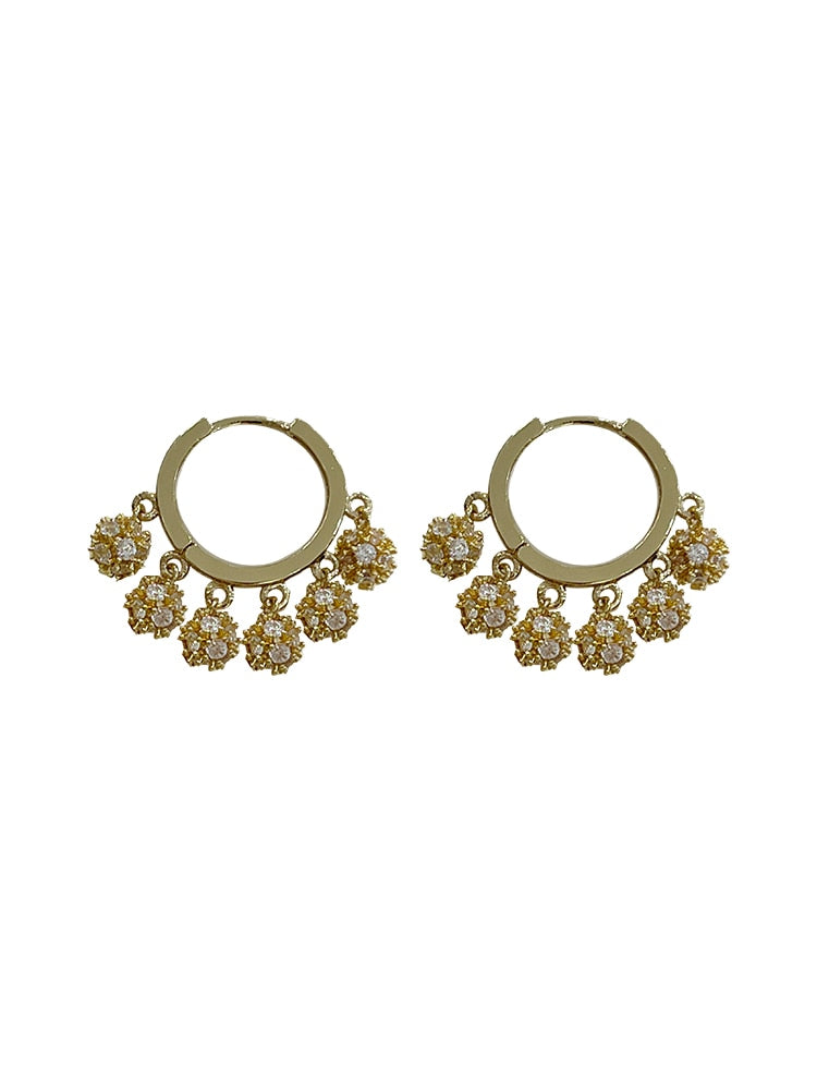 Korea Design Jewelry Copper Inlaid Zircon Round Metal Ball Pendant Tassel Earrings Elegant Women All-match Earrings
