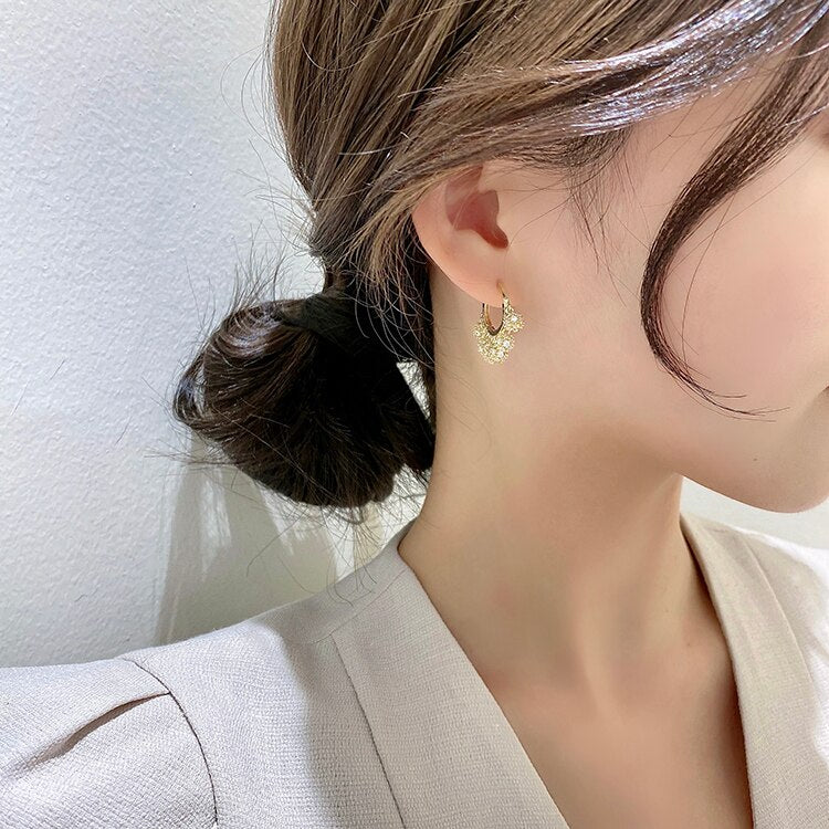 Korea Design Jewelry Copper Inlaid Zircon Round Metal Ball Pendant Tassel Earrings Elegant Women All-match Earrings