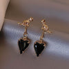 Korea Design Jewelry Cute Cat Black Crystal Love Pendant Earrings Elegant Women's Daily Work Accessories