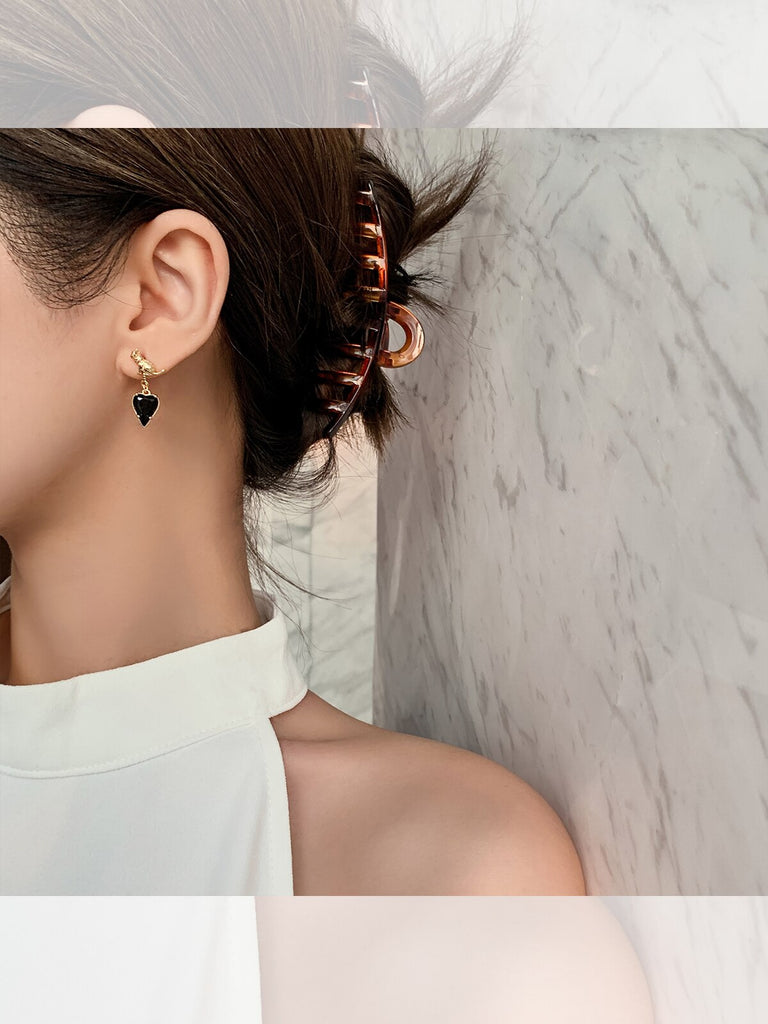 Korea Design Jewelry Cute Cat Black Crystal Love Pendant Earrings Elegant Women's Daily Work Accessories