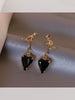 Korea Design Jewelry Cute Cat Black Crystal Love Pendant Earrings Elegant Women's Daily Work Accessories