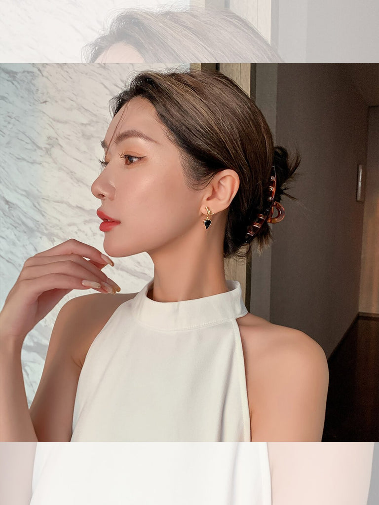 Korea Design Jewelry Cute Cat Black Crystal Love Pendant Earrings Elegant Women's Daily Work Accessories