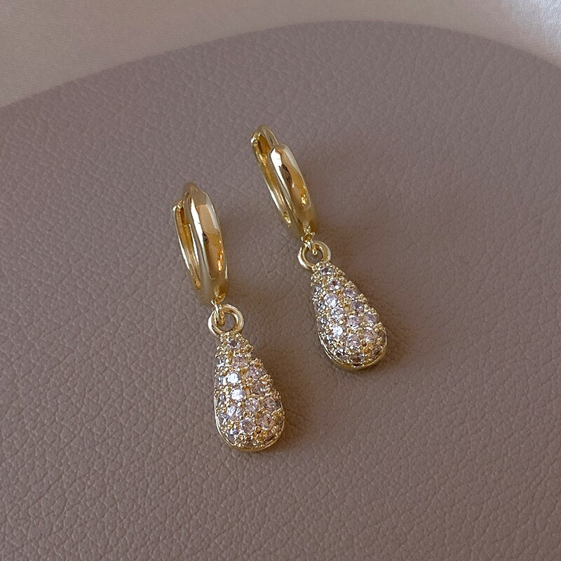 Korea Design Jewelry Exquisite Copper Set Zircon Water Drop Pendant Earrings Elegant Women's Party Accessories