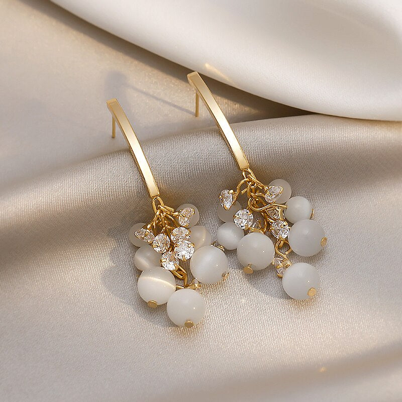 Korea Design Jewelry Exquisite Zircon Opal String Earrings Elegant Women Wedding Party Accessories Pendant Gift