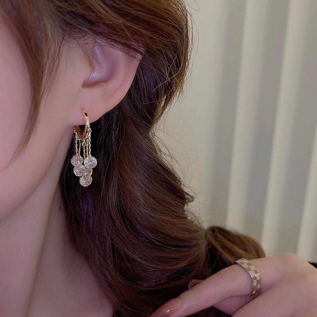 Korea Design Jewelry Love Heart Net Crystal Tassel Pendant Earrings Elegant Women's Prom Party Accessories