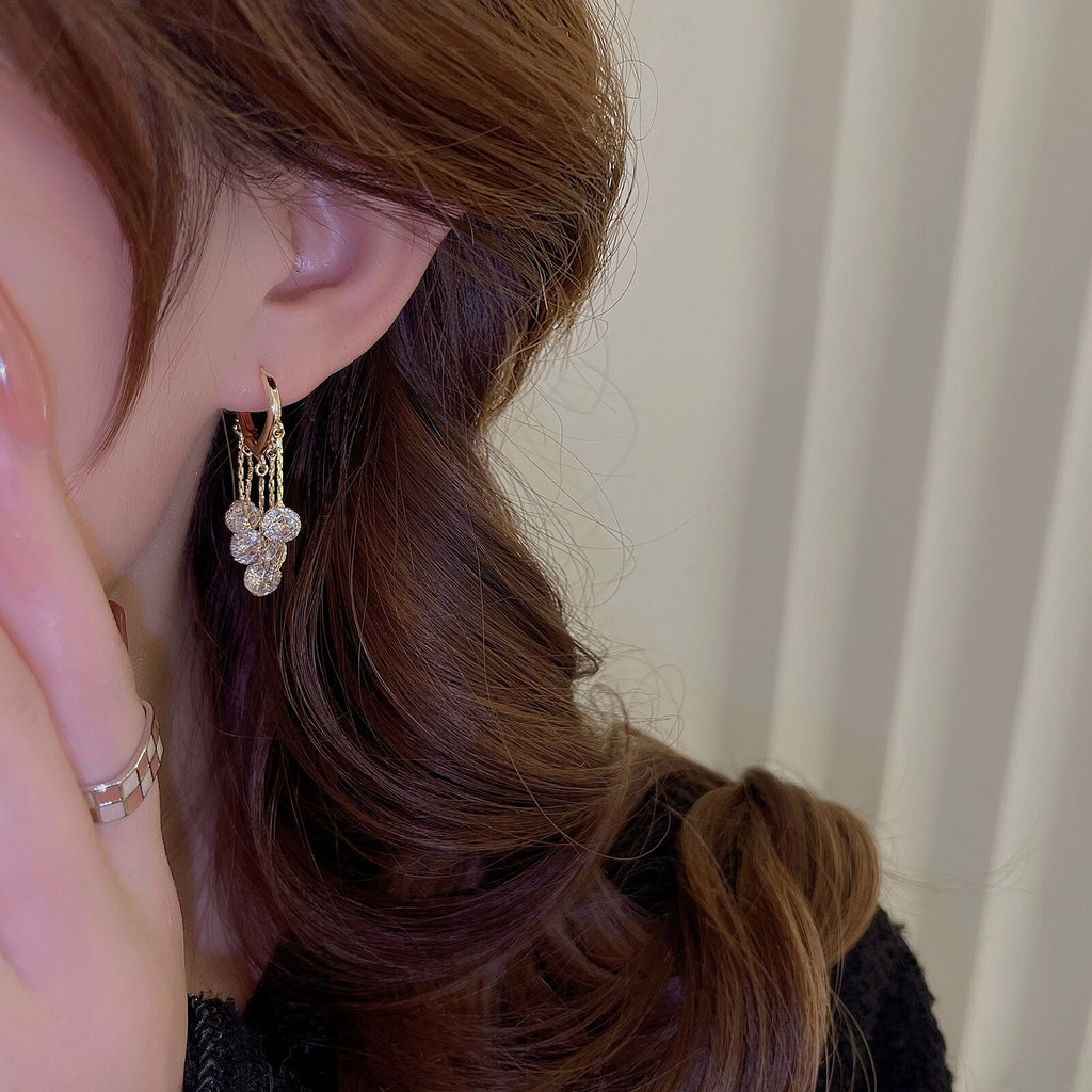 Korea Design Jewelry Love Heart Net Crystal Tassel Pendant Earrings Elegant Women's Prom Party Accessories