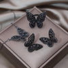Korea Design Jewelry  Black Zircon Big Butterfly Ring Earrings Necklace Elegant Women's Prom Party Accessories