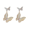 Korea Design Jewelry  Double Butterfly Zircon Opal Pendant Earrings Elegant Women Prom Party Accessories