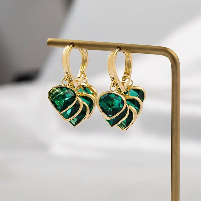 Korea Design Jewelry  Green Love Crystal Tassel Pendant Earrings Elegant Women Prom Party Accessories