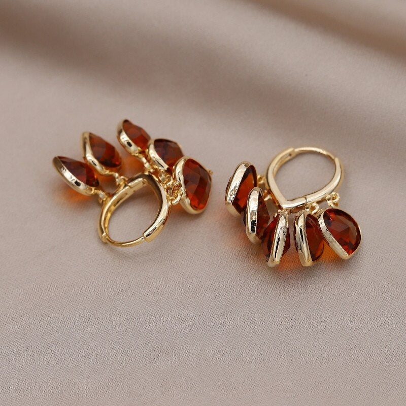 Korea Design Jewelry  Green Love Crystal Tassel Pendant Earrings Elegant Women Prom Party Accessories