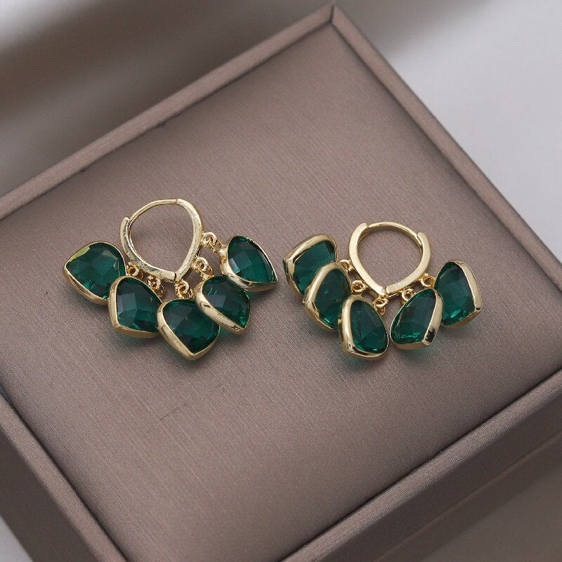 Korea Design Jewelry  Green Love Crystal Tassel Pendant Earrings Elegant Women Prom Party Accessories