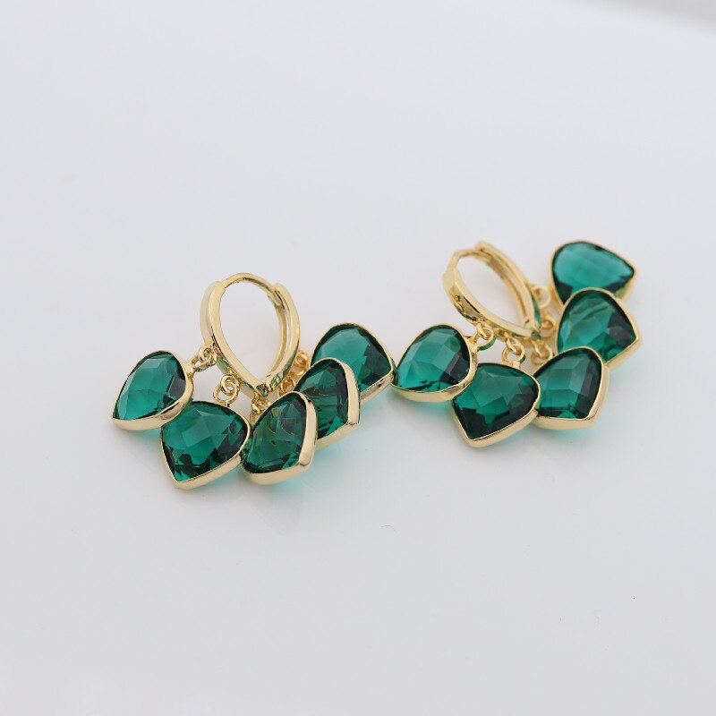 Korea Design Jewelry  Green Love Crystal Tassel Pendant Earrings Elegant Women Prom Party Accessories