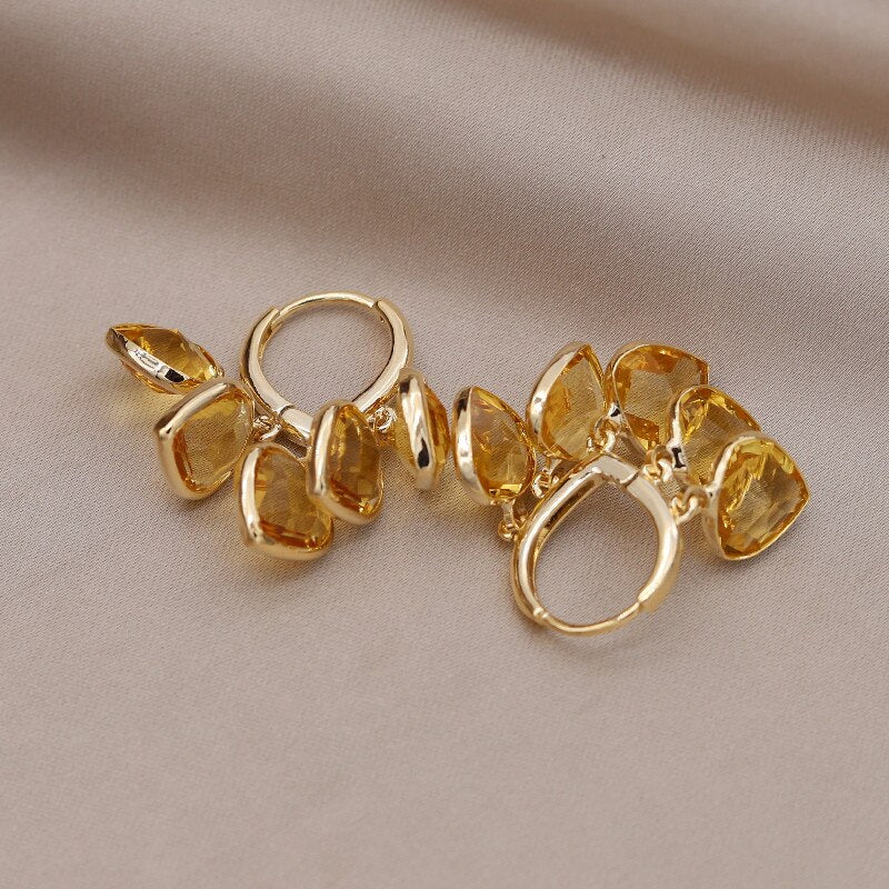 Korea Design Jewelry  Green Love Crystal Tassel Pendant Earrings Elegant Women Prom Party Accessories