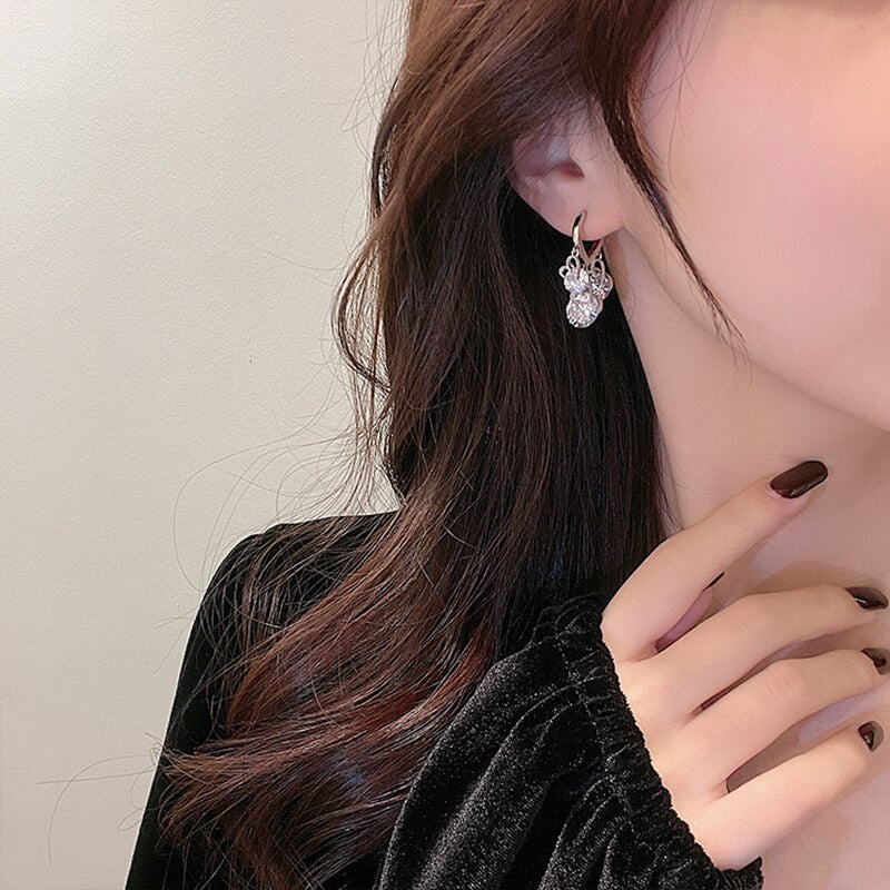 Korea Design Jewelry  Love Zircon Pendant Earrings Elegant Women Prom Party Accessories