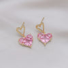 Korea Design Jewelry  Pink Love Zircon Earrings Necklace Elegant Women Wedding Party Accessories