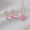 Korea Design Jewelry  Pink Love Zircon Earrings Necklace Elegant Women Wedding Party Accessories