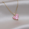 Korea Design Jewelry  Pink Love Zircon Earrings Necklace Elegant Women Wedding Party Accessories