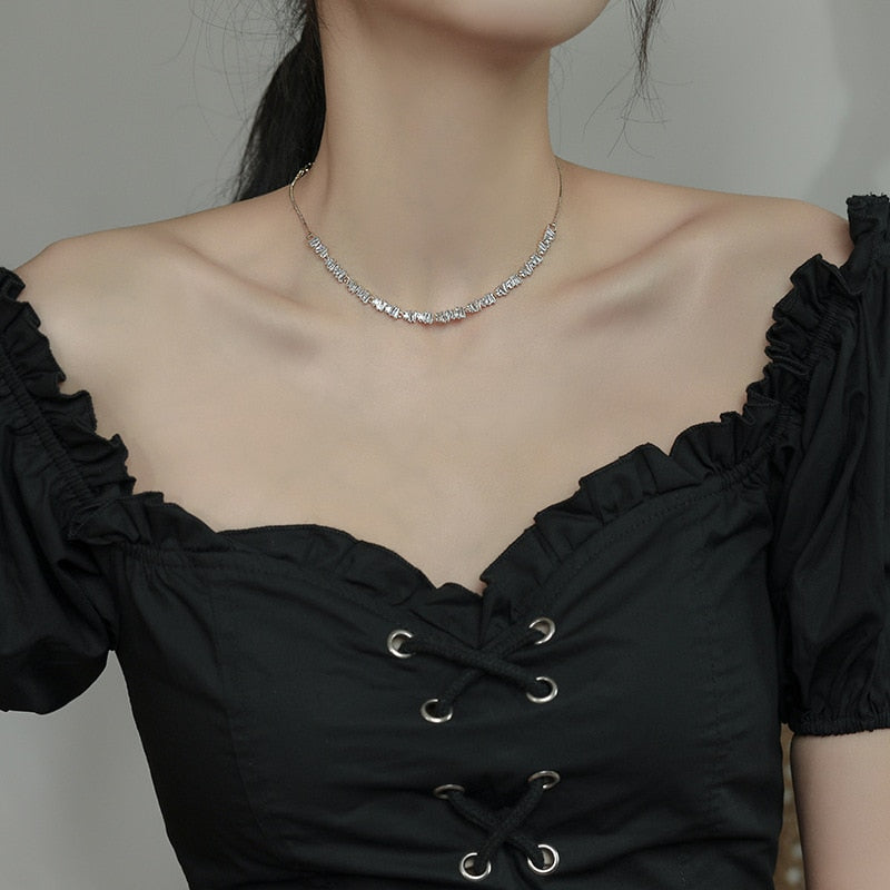 Korea Design Jewelry  Shiny Zircon Necklace Stretchable Adjustable Feminine Clavicle Necklace