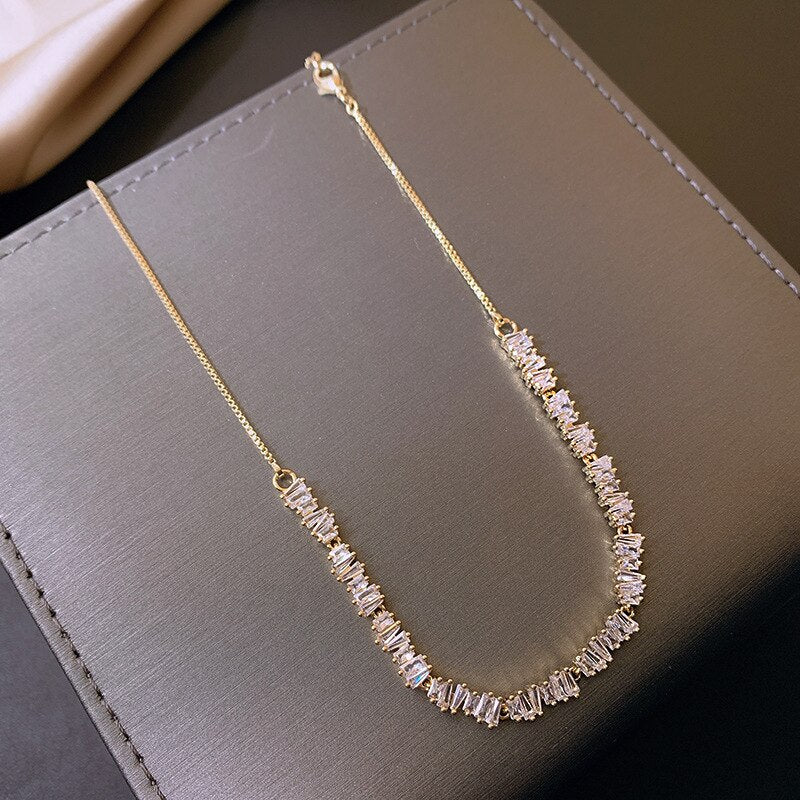 Korea Design Jewelry  Shiny Zircon Necklace Stretchable Adjustable Feminine Clavicle Necklace