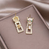 Korea Design Jewelry  Zircon Animal Leopard Square Pendant Earrings Elegant Women's Daily Work Accessories