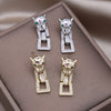 Korea Design Jewelry  Zircon Animal Leopard Square Pendant Earrings Elegant Women's Daily Work Accessories