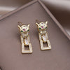 Korea Design Jewelry  Zircon Animal Leopard Square Pendant Earrings Elegant Women's Daily Work Accessories