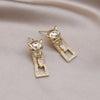 Korea Design Jewelry  Zircon Animal Leopard Square Pendant Earrings Elegant Women's Daily Work Accessories